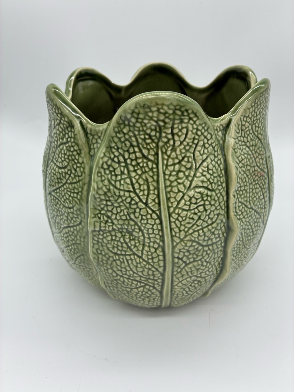 Green Leaf-Textured Ceramic Planter